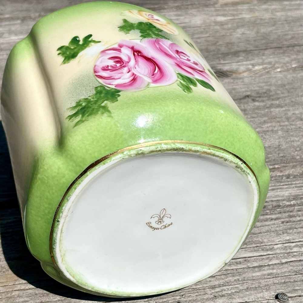 Vintage Limoges Hand Painted Floral China Lid Biscuit Cookie Jar Roses Canister - Picture 9 of 12